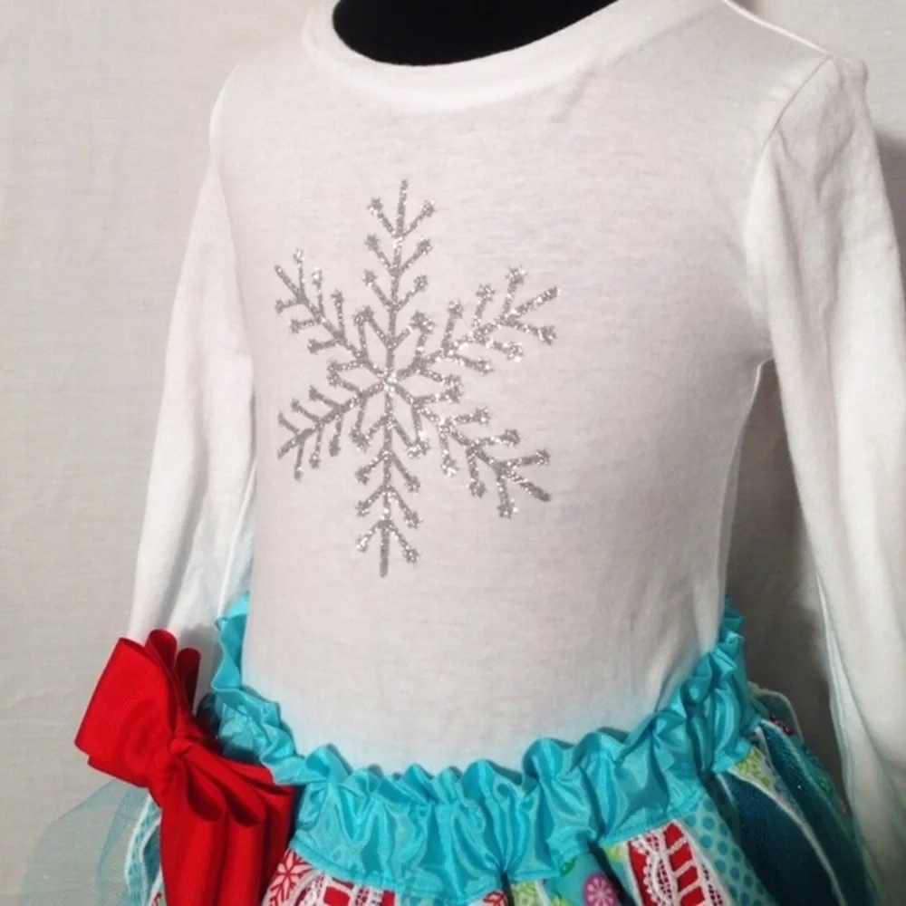 Handmade ribbon skirt w/snowflake tee NWOT
